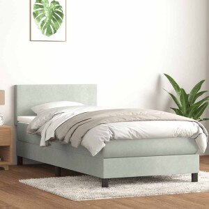 vidaXL Boxspring met matras fluweel lichtgrijs 90x210 cm