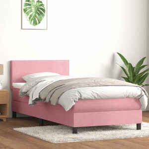 vidaXL Boxspring met matras fluweel roze 90x210 cm