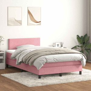 vidaXL Boxspring met matras fluweel roze 120x210 cm