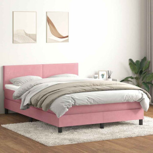 vidaXL Boxspring met matras fluweel roze 140x210 cm
