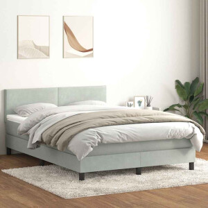 vidaXL Boxspring met matras fluweel lichtgrijs 160x210 cm