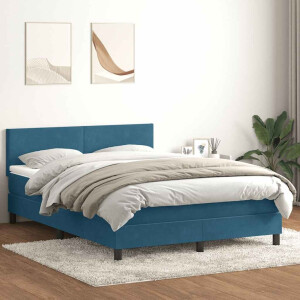 vidaXL Boxspring met matras fluweel donkerblauw 160x210 cm