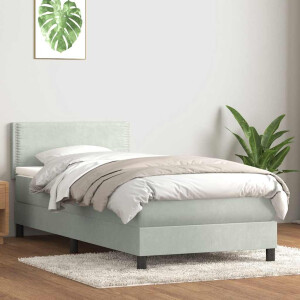 vidaXL Boxspring met matras fluweel lichtgrijs 90x210 cm
