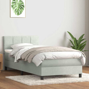 vidaXL Boxspring met matras fluweel lichtgrijs 90x210 cm