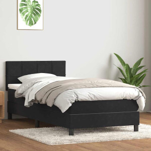 vidaXL Boxspring met matras fluweel zwart 90x210 cm