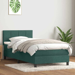 vidaXL Boxspring met matras fluweel donkergroen 80x220 cm