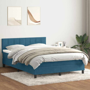 vidaXL Boxspring met matras fluweel donkerblauw 140x220 cm