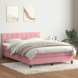 vidaXL Boxspring met matras fluweel roze 140x220 cm
