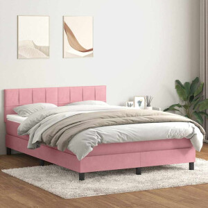 vidaXL Boxspring met matras fluweel roze 160x220 cm