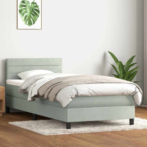 vidaXL Boxspring met matras fluweel lichtgrijs 90x210 cm