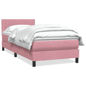 vidaXL Boxspring met matras fluweel roze 100x210 cm