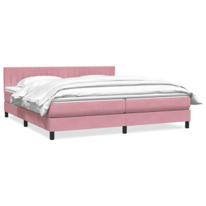 vidaXL Boxspring met matras fluweel roze 180x220 cm