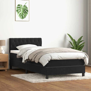 vidaXL Boxspring met matras fluweel zwart 90x210 cm