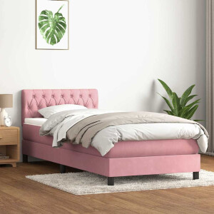 vidaXL Boxspring met matras fluweel roze 90x210 cm