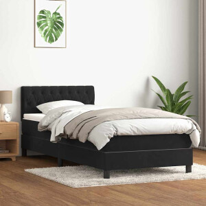 vidaXL Boxspring met matras fluweel zwart 80x220 cm