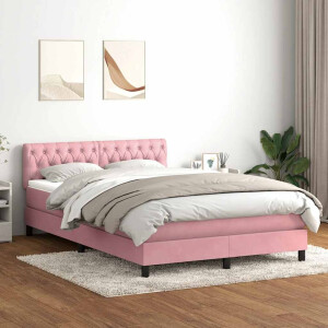 vidaXL Boxspring met matras fluweel roze 140x220 cm
