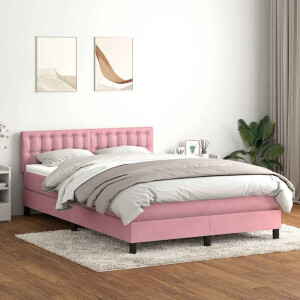 vidaXL Boxspring met matras fluweel roze 140x210 cm