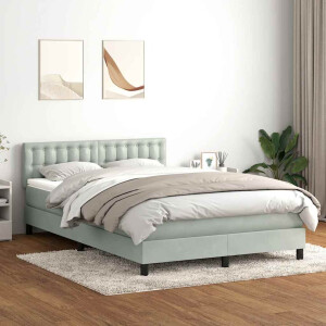 vidaXL Boxspring met matras fluweel lichtgrijs 160x210 cm
