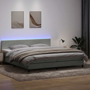 vidaXL Boxspring met matras en LED fluweel lichtgrijs 180x210 cm