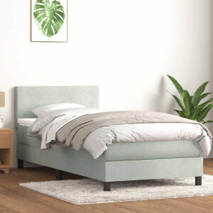 vidaXL Boxspring met matras en LED fluweel lichtgrijs 90x220 cm