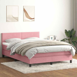 vidaXL Boxspring met matras en LED fluweel roze 140x220 cm