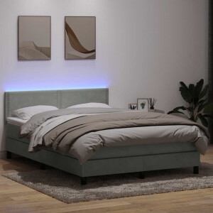 vidaXL Boxspring met matras en LED fluweel lichtgrijs 140x210 cm