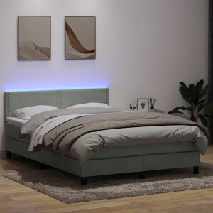 vidaXL Boxspring met matras en LED fluweel lichtgrijs 160x210 cm