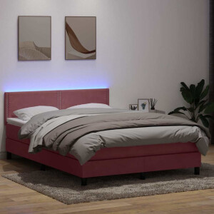 vidaXL Boxspring met matras en LED fluweel roze 160x220 cm