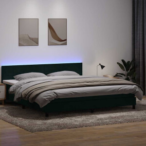 vidaXL Boxspring met matras en LED fluweel donkergroen 180x210 cm