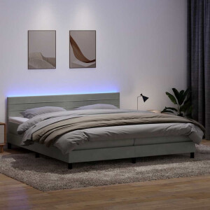 vidaXL Boxspring met matras en LED fluweel lichtgrijs 180x210 cm