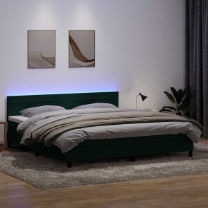 vidaXL Boxspring met matras en LED fluweel donkergroen 180x210 cm