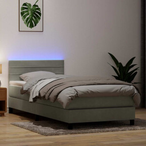 vidaXL Boxspring met matras en LED fluweel lichtgrijs 90x220 cm