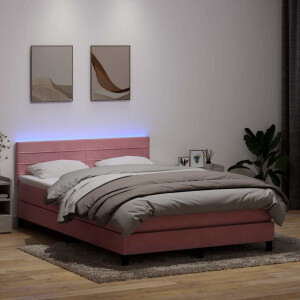 vidaXL Boxspring met matras en LED fluweel roze 140x220 cm