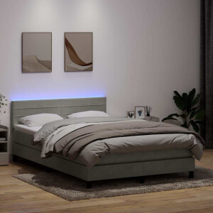 vidaXL Boxspring met matras en LED fluweel lichtgrijs 160x220 cm