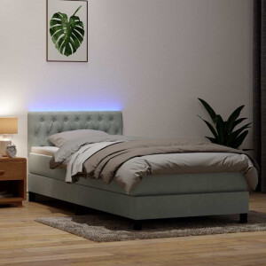 vidaXL Boxspring met matras en LED fluweel lichtgrijs 80x220 cm