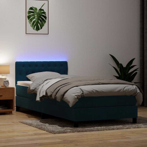 vidaXL Boxspring met matras en LED fluweel donkerblauw 80x220 cm
