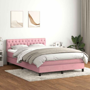 vidaXL Boxspring met matras en LED fluweel roze 160x220 cm