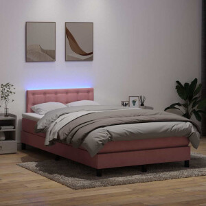vidaXL Boxspring met matras en LED fluweel roze 120x220 cm