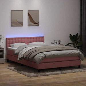 vidaXL Boxspring met matras en LED fluweel roze 160x220 cm