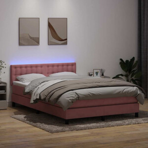 vidaXL Boxspring met matras en LED fluweel roze 160x220 cm