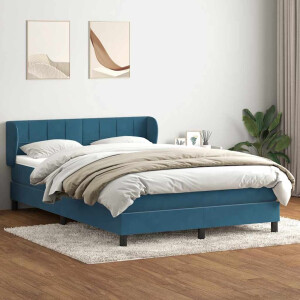 vidaXL Boxspring met matras fluweel donkerblauw 140x210 cm