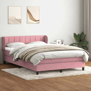 vidaXL Boxspring met matras fluweel roze 140x220 cm