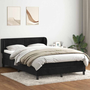 vidaXL Boxspring met matras fluweel zwart 160x210 cm