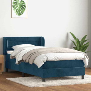 vidaXL Boxspring met matras fluweel donkerblauw 80x220 cm