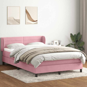 vidaXL Boxspring met matras fluweel roze 140x220 cm