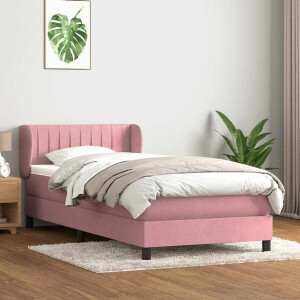 vidaXL Boxspring met matras fluweel roze 90x210 cm