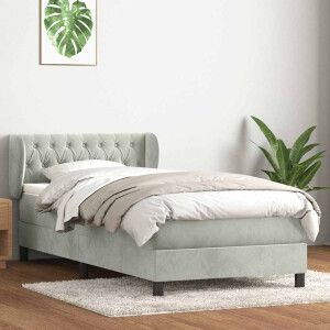 vidaXL Boxspring met matras fluweel lichtgrijs 80x220 cm