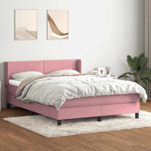 vidaXL Boxspring met matras fluweel roze 140x210 cm