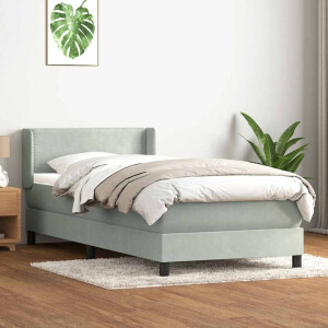vidaXL Boxspring met matras fluweel lichtgrijs 90x210 cm
