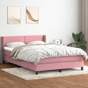 vidaXL Boxspring met matras fluweel roze 160x210 cm